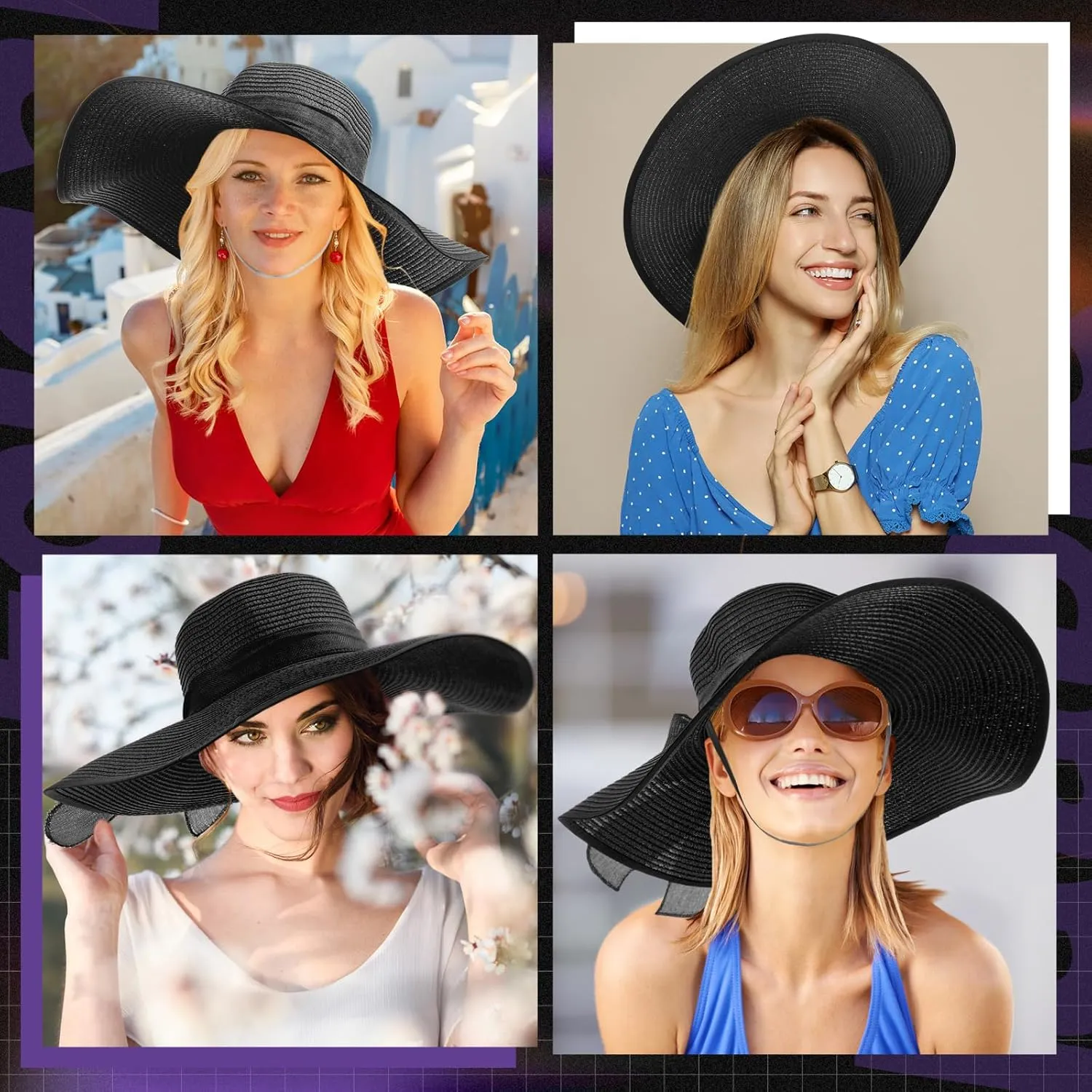Tigeen 12 PCS Women's Wide Brim Straw Hats Floppy Sun Hat Foldable Multicolor Summer Beach Sun Cap UPF 50 