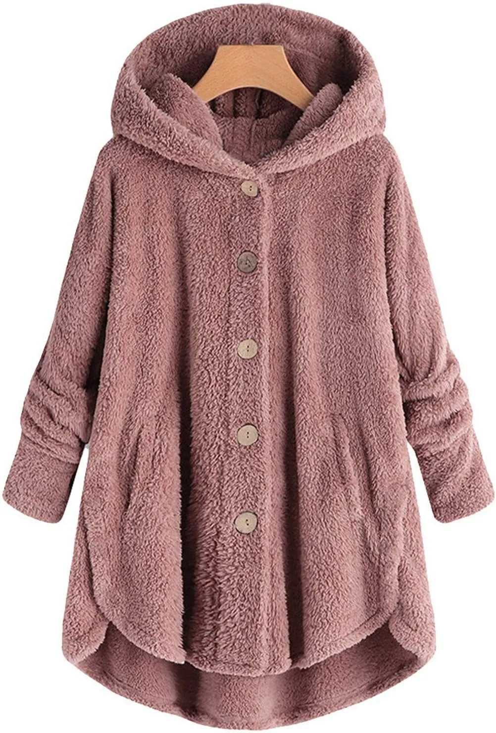 Tops Cardigan Women Plus Jacket Coat Wool Size Hooded Winter Plush Button Loose Women's Coat Drape Front