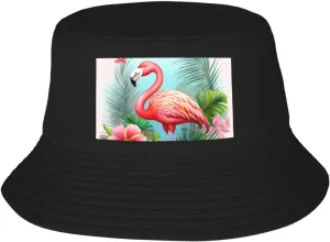 Tropical Flamingo Sun Hats for Women Men Fishing Hat UPF 50  Wide Brim Bucket Hat Foldable Beach Hats Black