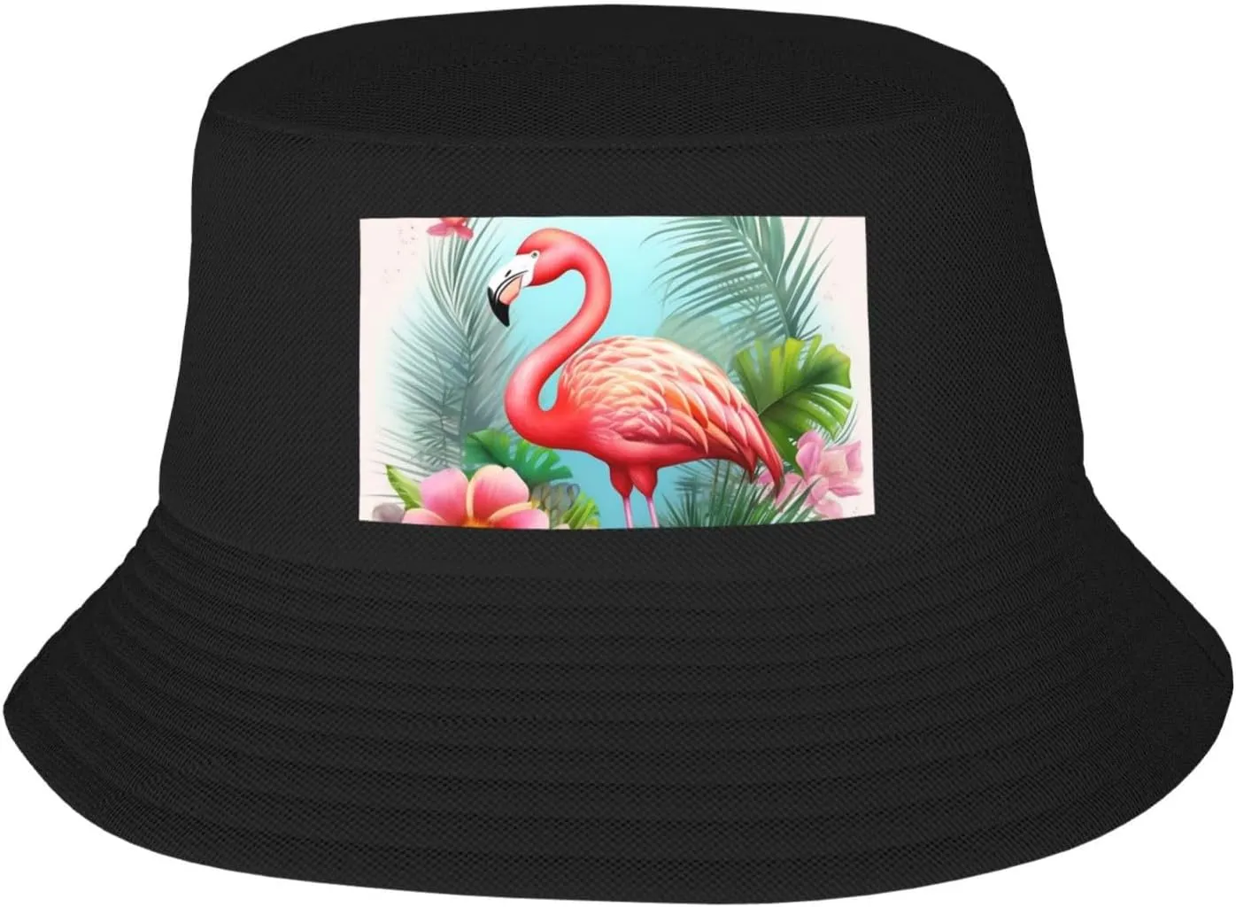 Tropical Flamingo Sun Hats for Women Men Fishing Hat UPF 50  Wide Brim Bucket Hat Foldable Beach Hats Black