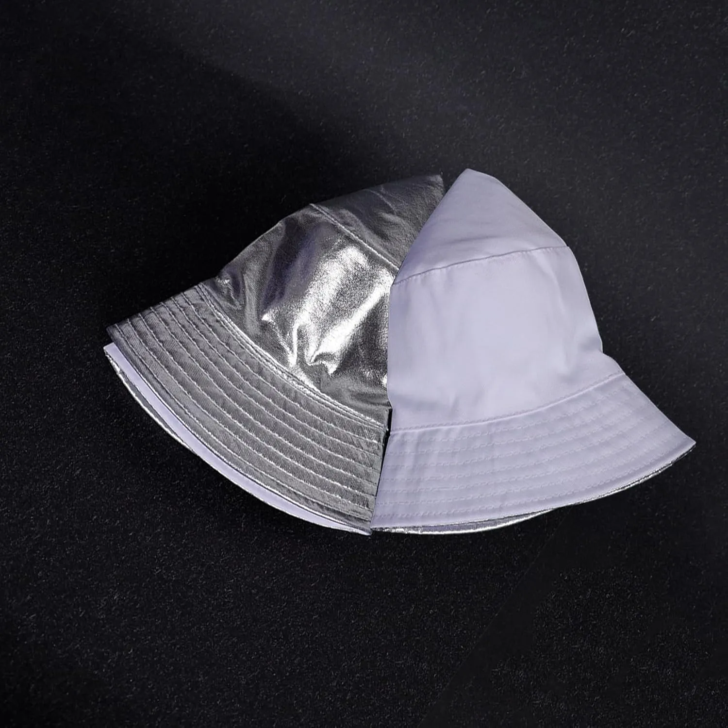 Unisex Metallic Bucket Hat Waterproof Holographic Bucket Hat Fishing Hat Trendy Hip Pop Sun Cap