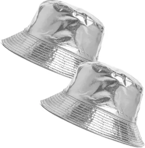 Unisex Metallic Bucket Hat Waterproof Holographic Bucket Hat Fishing Hat Trendy Hip Pop Sun Cap