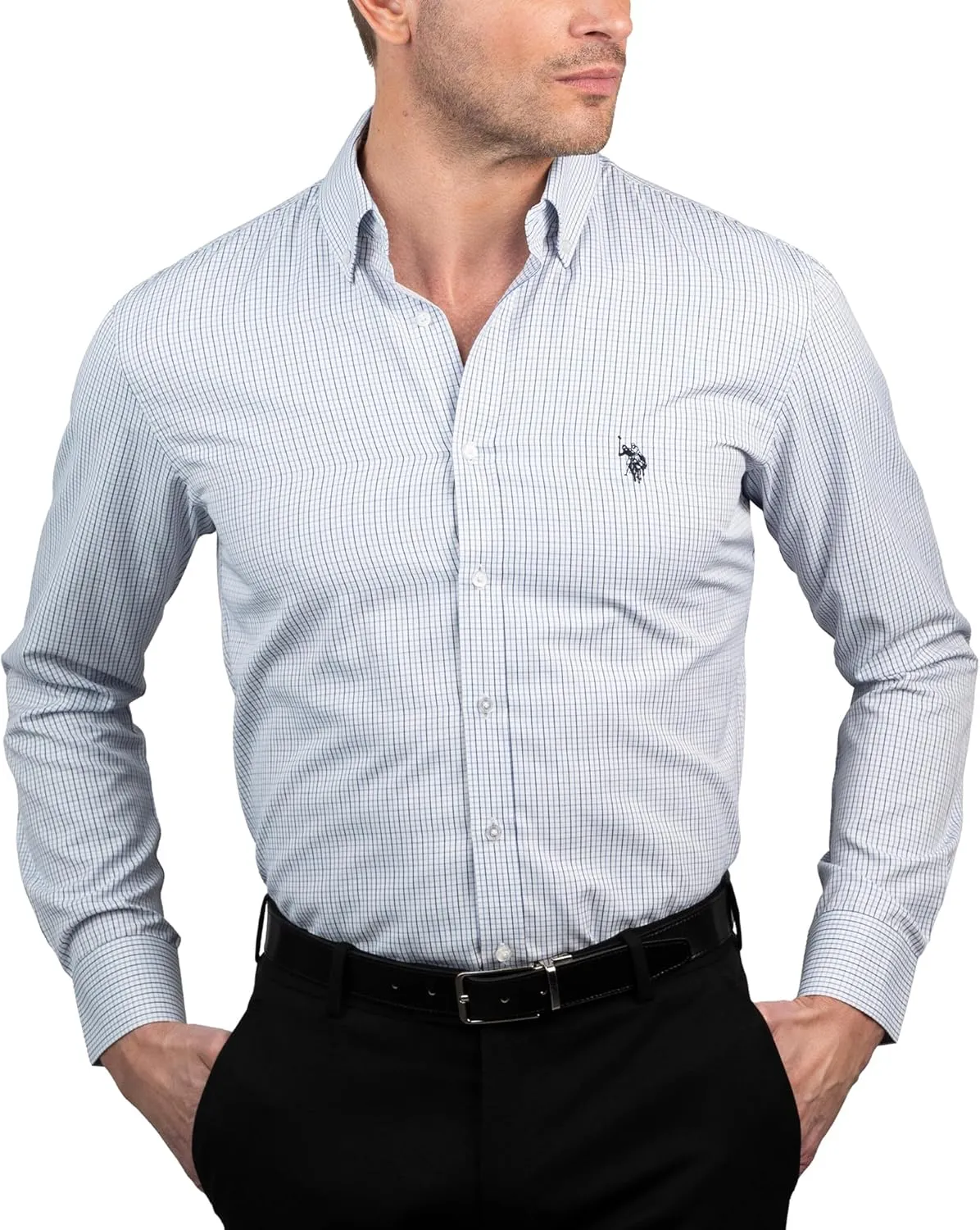 U.S. Polo Assn. Slim Fit Long Sleeve Button Down Dress Shirts for Men Wrinkle Free Long Sleeve Shirt Mens Formal Stretch