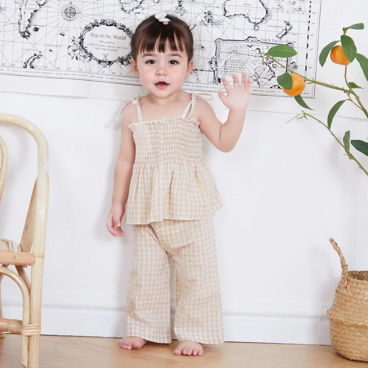 VISGOGO Infant Baby Toddler Girls Clothes Solid Color Sleeveless Camisole Linen Pants Set Baby Summer Outfits
