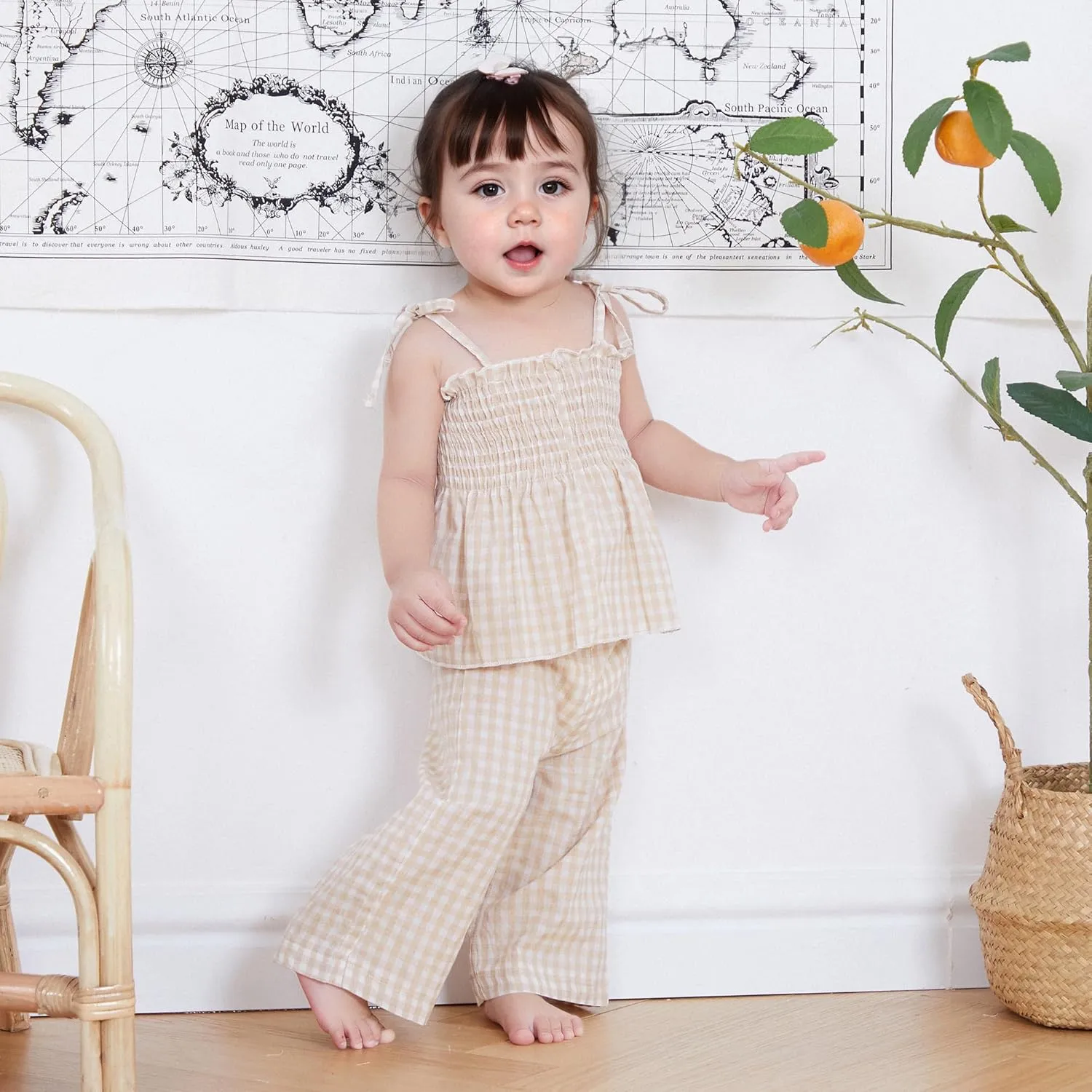 VISGOGO Infant Baby Toddler Girls Clothes Solid Color Sleeveless Camisole Linen Pants Set Baby Summer Outfits