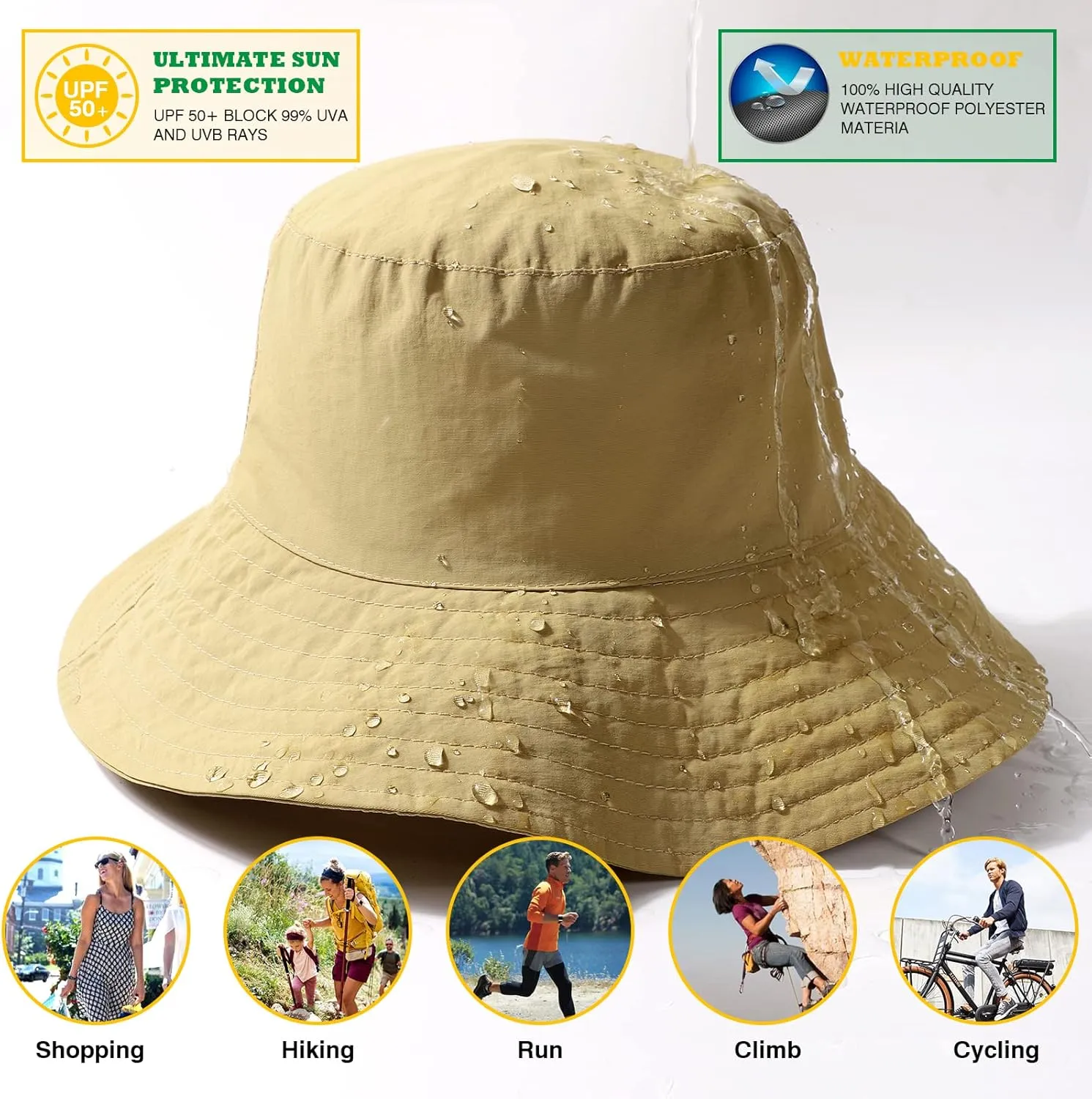 Waterproof Bucket Rain Hat for Men Women Wide Brim Sun Protection Packable Boonie Hat Outdoor Beach Safari Fishing Hat