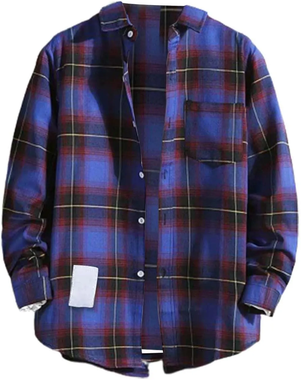 Winter Coat Men Plaid Lapel Button Long Sleeve Shirt Tops Men's Cardigan Coat with Zipper Shirt Plaid Cotton