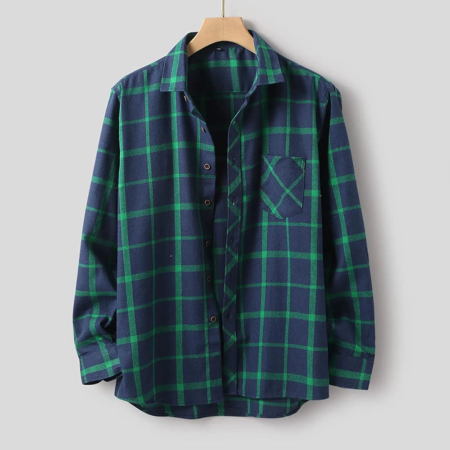 Winter Coat Men Plaid Square Printing Lightweight Breathable Long Sleeve Lapel Formal Shirt Shirt Plaid Cotton