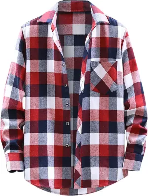 Winter Coat Men Plaid Square Printing Lightweight Breathable Long Sleeve Lapel Formal Shirt Shirt Plaid Cotton