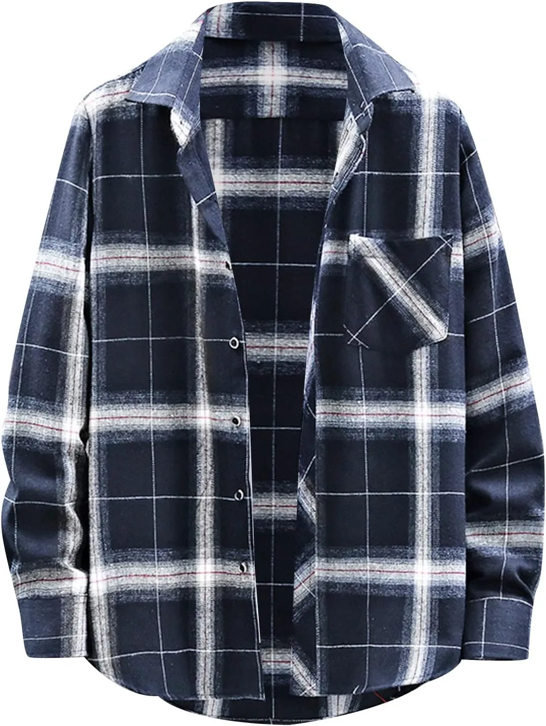 Winter Coat Men Plaid Square Printing Lightweight Breathable Long Sleeve Lapel Formal Shirt Shirt Plaid Cotton