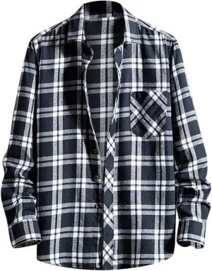 Winter Coat Men Plaid Square Printing Lightweight Breathable Long Sleeve Lapel Formal Shirt Shirt Plaid Cotton