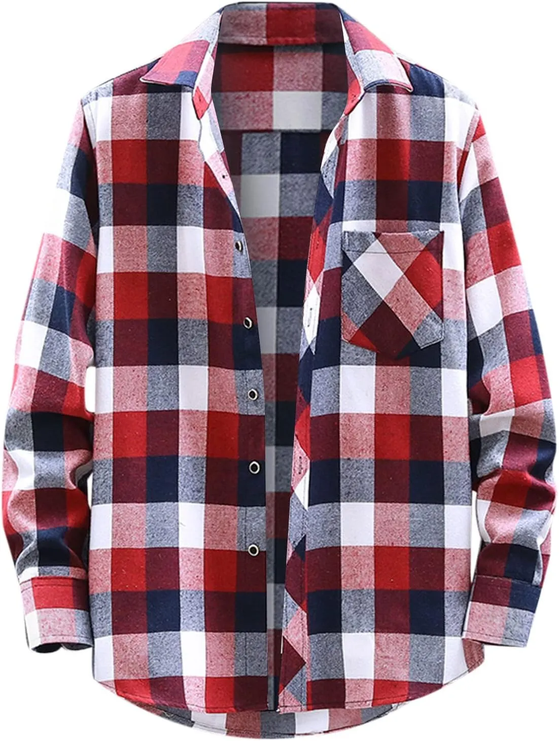 Winter Coat Men Plaid Square Printing Lightweight Breathable Long Sleeve Lapel Formal Shirt Shirt Plaid Cotton