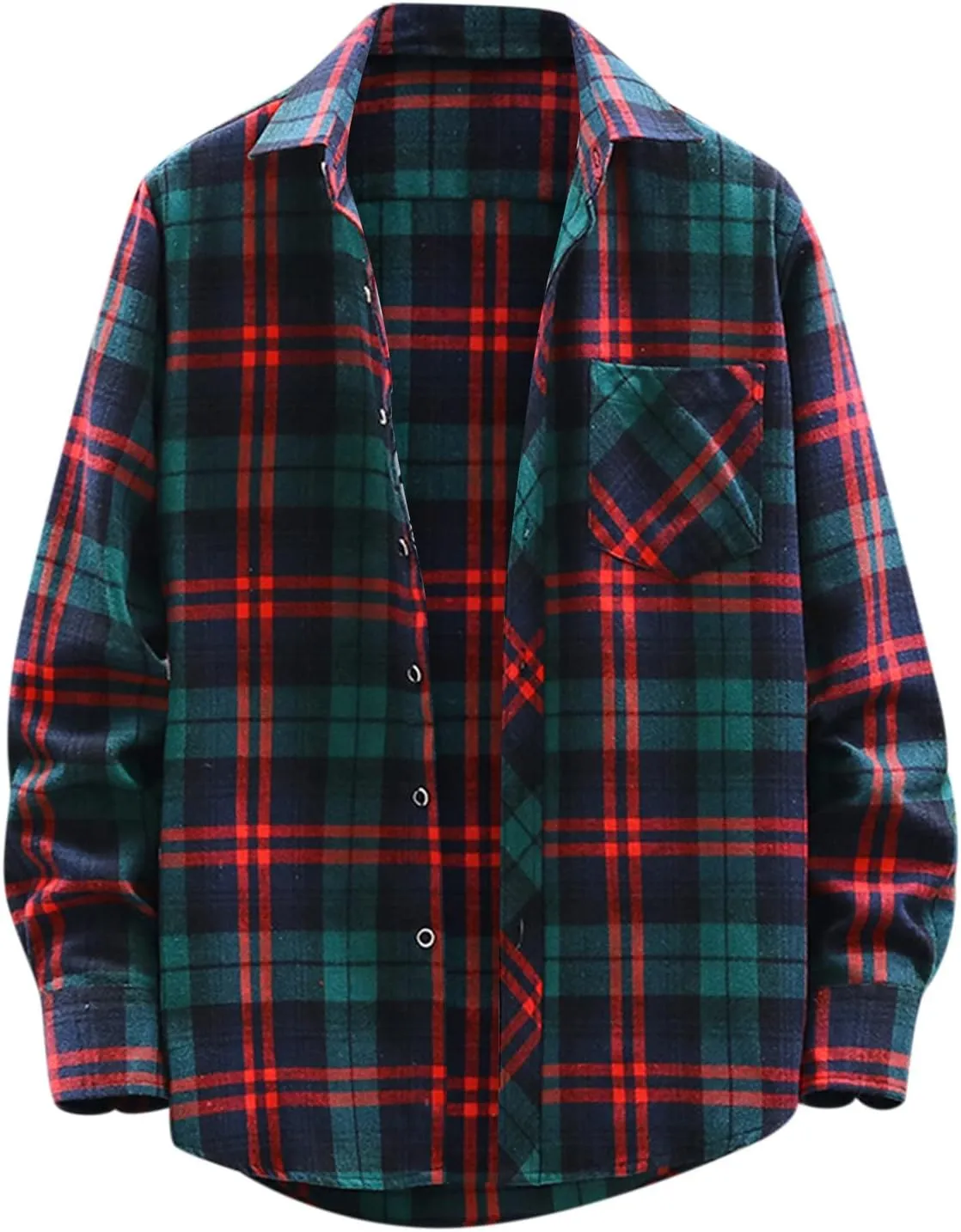 Winter Coat Men Plaid Square Printing Lightweight Breathable Long Sleeve Lapel Formal Shirt Shirt Plaid Cotton