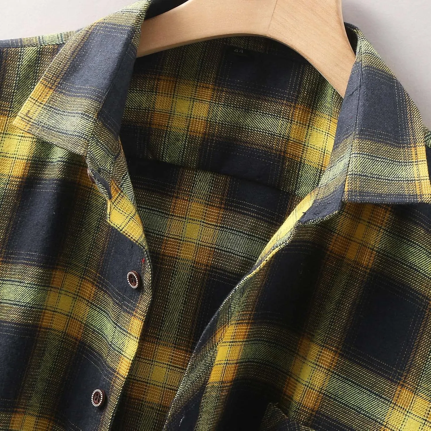 Winter Coat Men Plaid Square Printing Lightweight Breathable Long Sleeve Lapel Formal Shirt Shirt Plaid Cotton