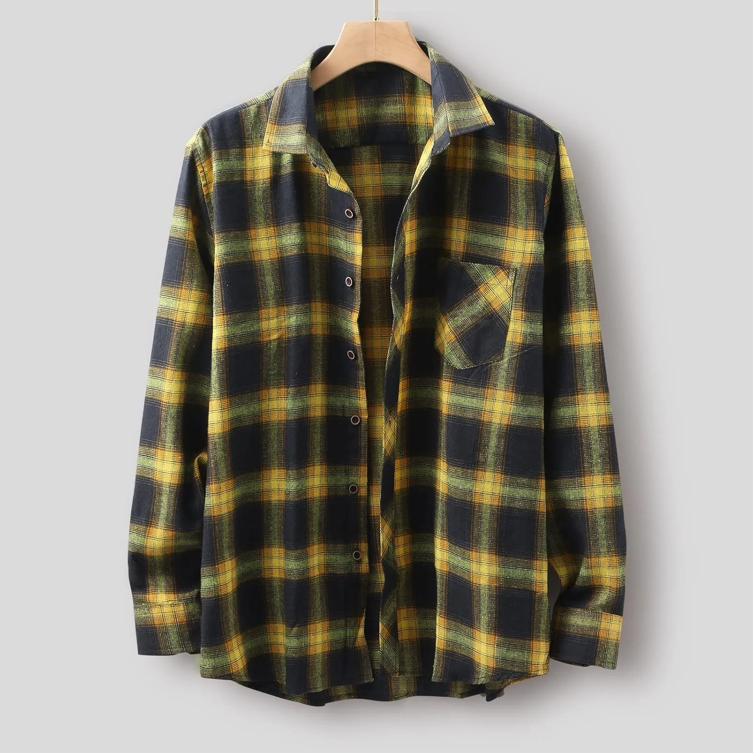 Winter Coat Men Plaid Square Printing Lightweight Breathable Long Sleeve Lapel Formal Shirt Shirt Plaid Cotton