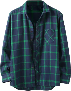 Winter Coat Men Plaid Square Printing Lightweight Breathable Long Sleeve Lapel Formal Shirt Shirt Plaid Cotton
