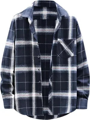 Winter Coat Men Plaid Square Printing Lightweight Breathable Long Sleeve Lapel Formal Shirt Shirt Plaid Cotton