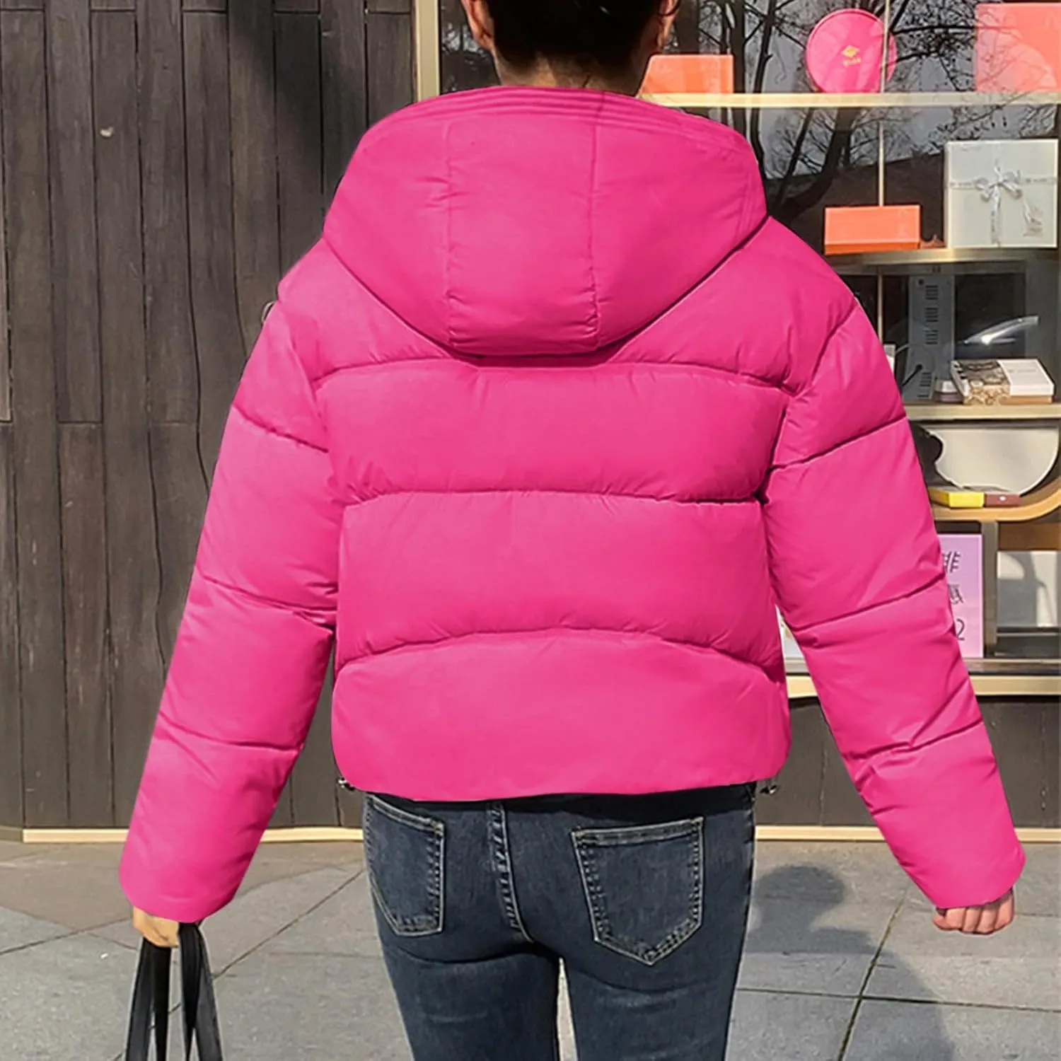 Winter Coat Women, Short Jackets Casual Warm Puffer Down Outfits Long Sleeve Trendy Solid Outerwear 2024