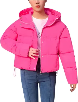 Winter Coat Women, Short Jackets Casual Warm Puffer Down Outfits Long Sleeve Trendy Solid Outerwear 2024