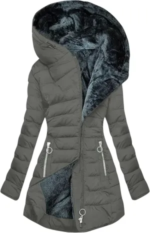 Winter Coats for Women Fleece Lined Sherpa Jackets with Faux Fur Hood Thicken Puffer Jackets Long Sleeve Down Coats