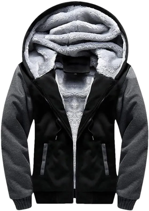 Winter Jacket Men's Warm Coat Thick Warm Zipper Hooded Jacket Casual Hooded Sports Jacket