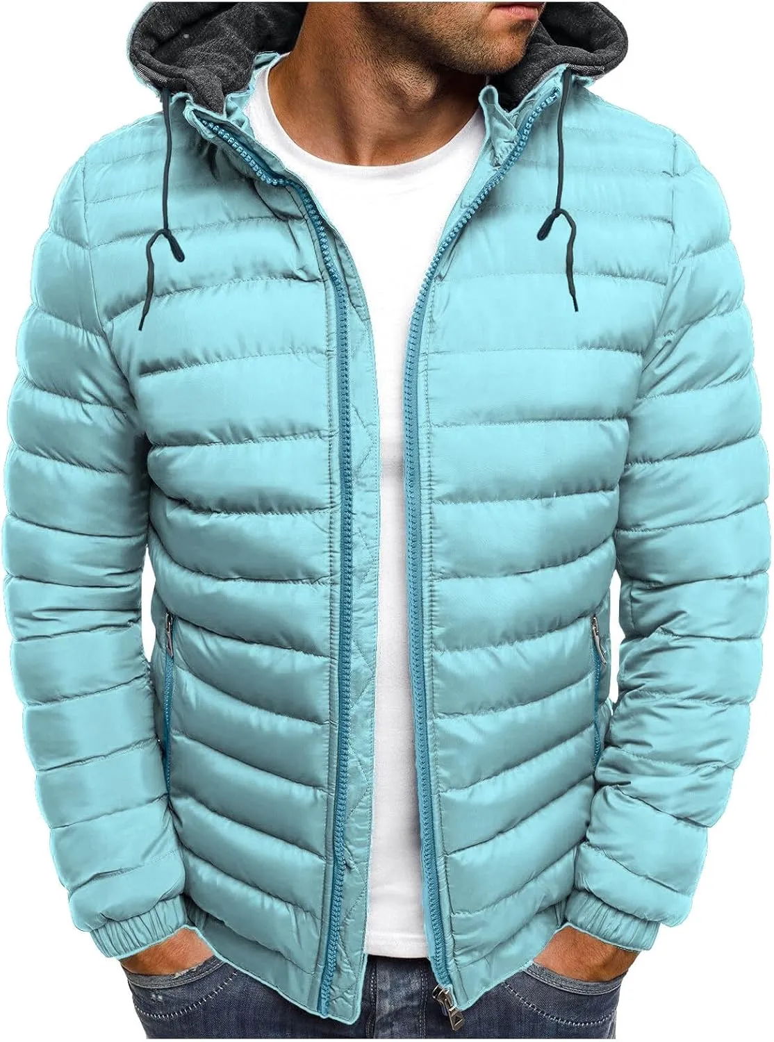 Winter Jackets for Men Lightweight Puffer Jacket with Hood Full Zip Up Padded Coat Packable Quilted Down Jacket