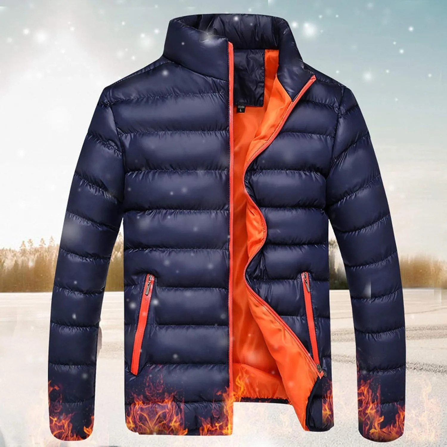 Winter Jackets for Men Packable Lightweight Zip up Puffer Jacket Quilted Down Jacket Plus Size Warm Coat with Pocket