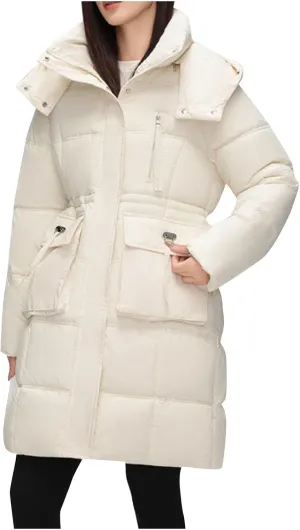 wodceeke Long Hooded Puffer Jacket for Women Winter Warm Down Coats Cotton Padded Windbreaker Overcoat with Removable Hood