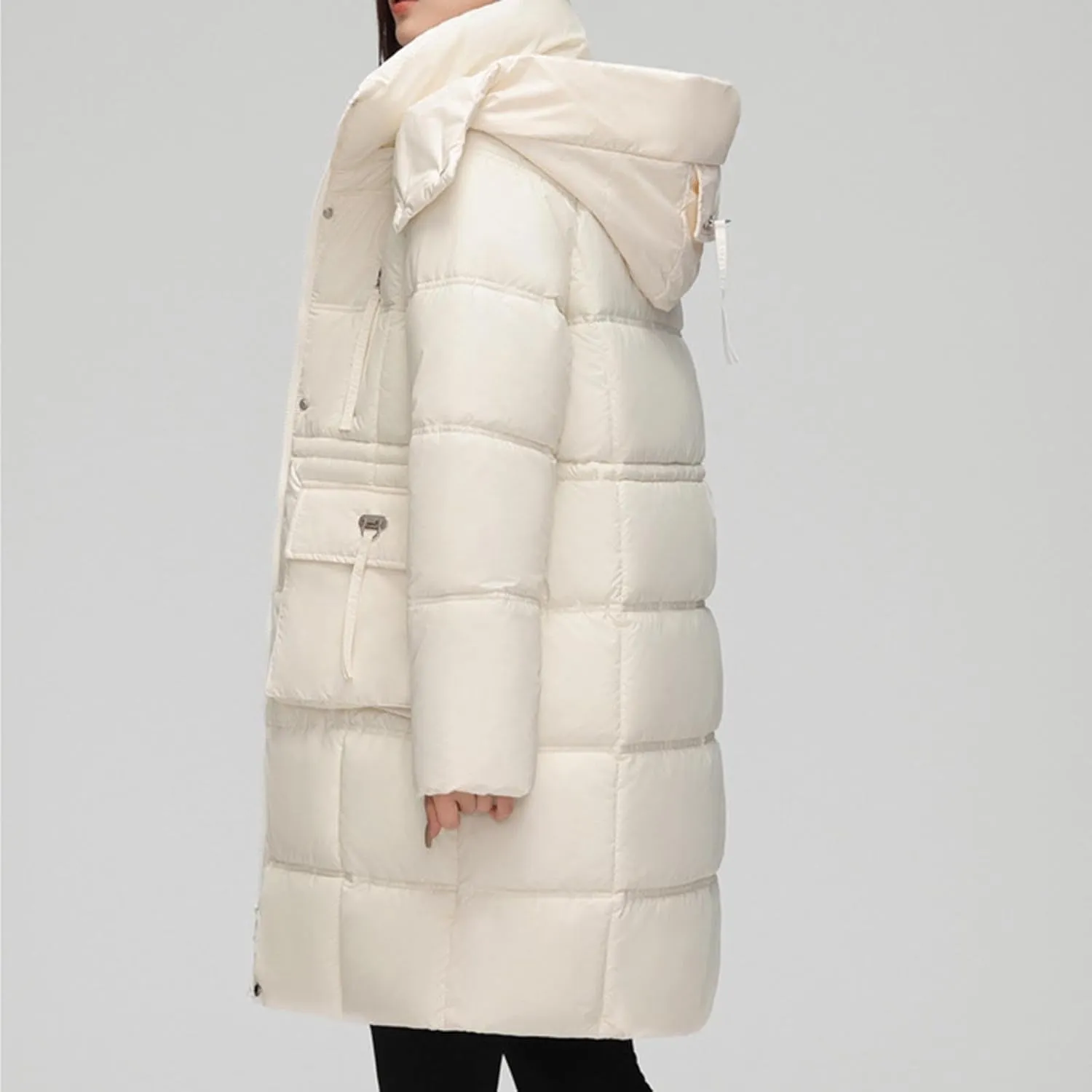 wodceeke Long Hooded Puffer Jacket for Women Winter Warm Down Coats Cotton Padded Windbreaker Overcoat with Removable Hood