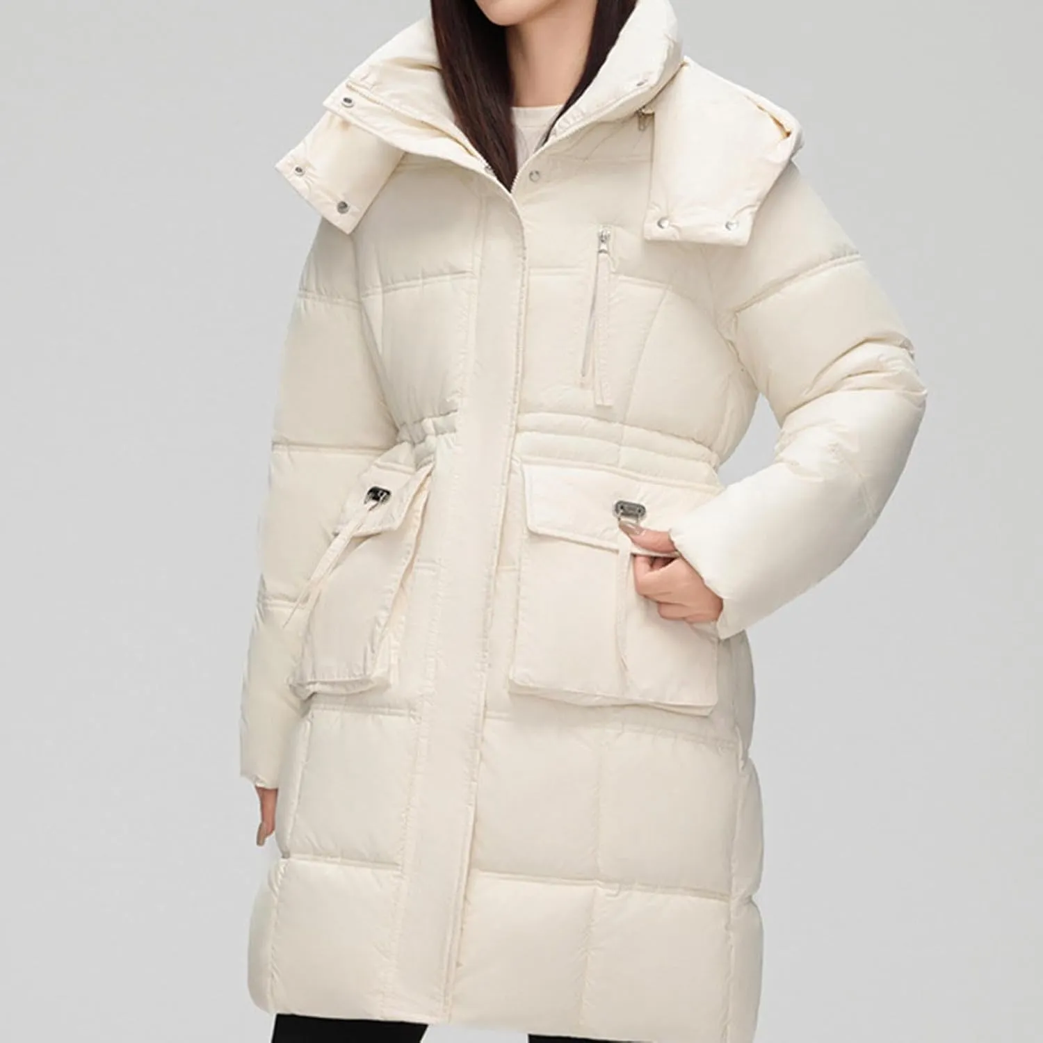 wodceeke Long Hooded Puffer Jacket for Women Winter Warm Down Coats Cotton Padded Windbreaker Overcoat with Removable Hood