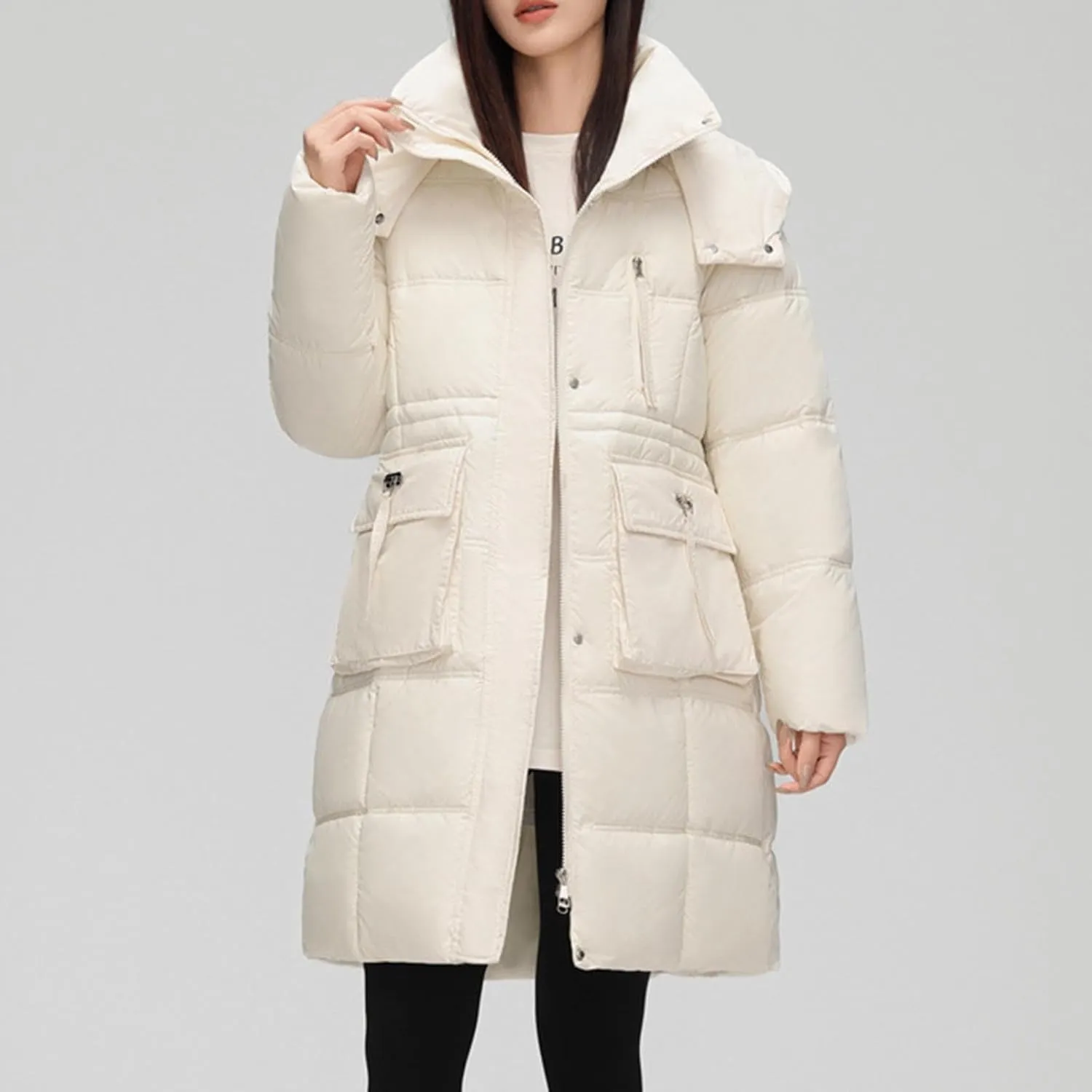 wodceeke Long Hooded Puffer Jacket for Women Winter Warm Down Coats Cotton Padded Windbreaker Overcoat with Removable Hood