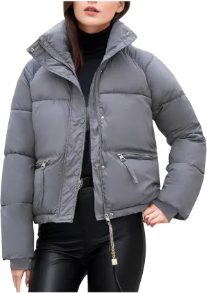 wodceeke Women's Cropped Puffer Jacket Stand Collar Winter Warm Down Coats Thicken Short Packable Bubble Coat