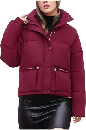wodceeke Women's Cropped Puffer Jacket Stand Collar Winter Warm Down Coats Thicken Short Packable Bubble Coat