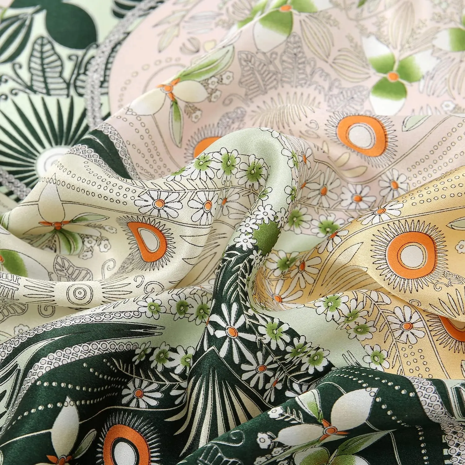 WODFAMY 35”Large Silk Head Scarves bandanas for women elegance silk scarf for women Like Scarf Headscarf hair scarf