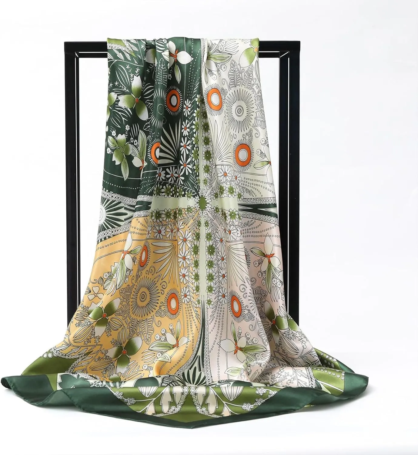 WODFAMY 35”Large Silk Head Scarves bandanas for women elegance silk scarf for women Like Scarf Headscarf hair scarf