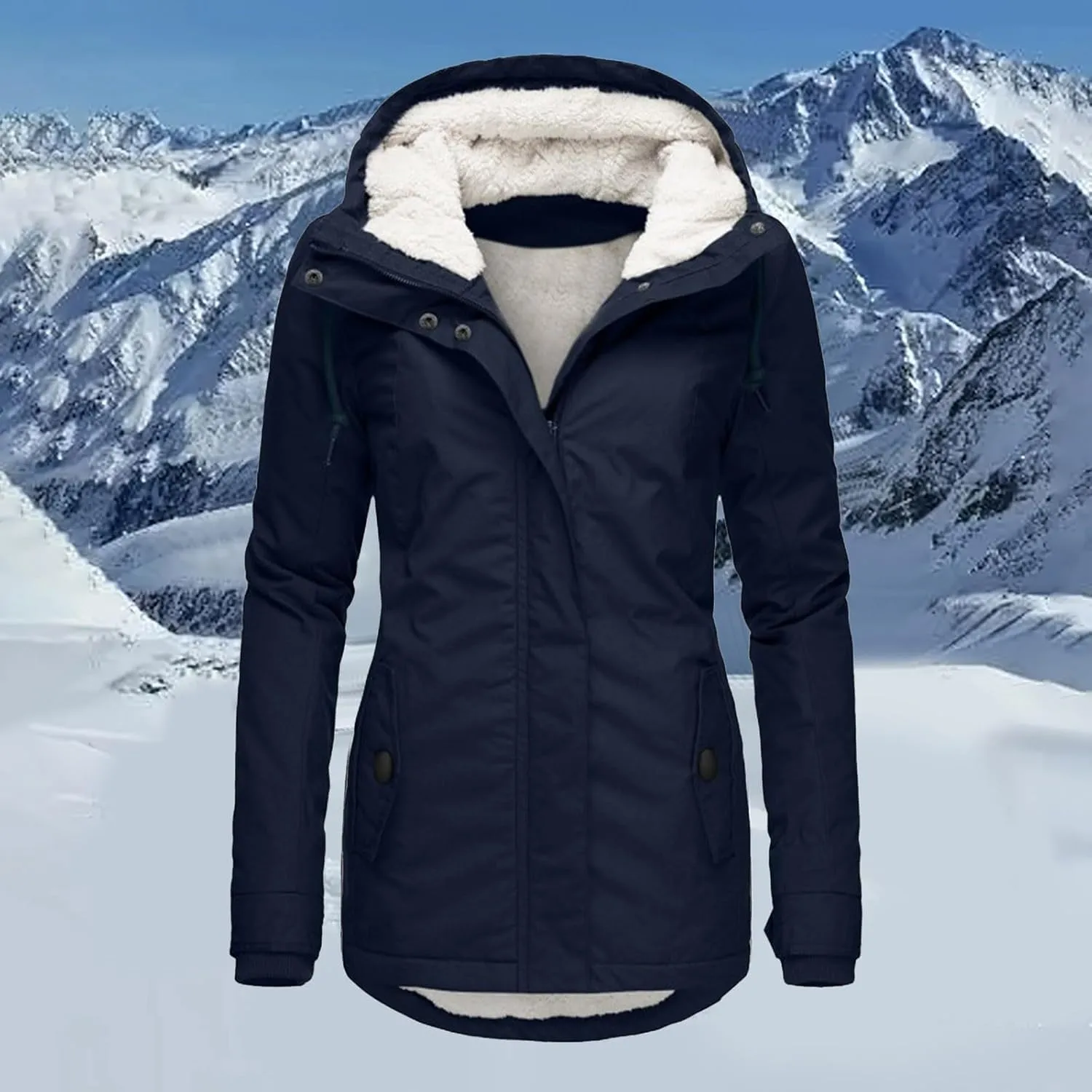 Women Jean Jacket Juniors Business Suit Women's Mid Length Down Coat Hooded Fleece Lined for Warmth & Comfort