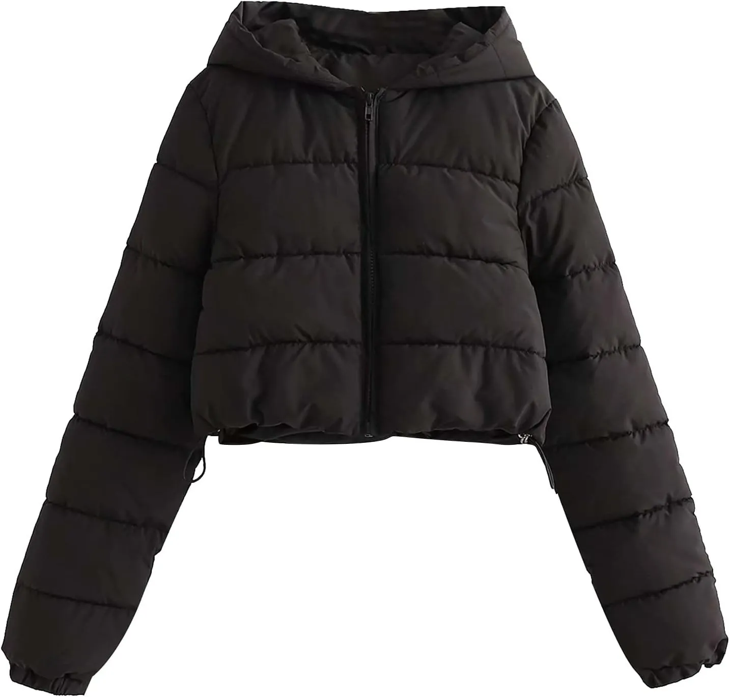 Womens Casual Cropped Puffer Jacket Fashion Solid Zipper Cardigan Jacket Thick Warm Long Sleeve Padded Outwear Outfits