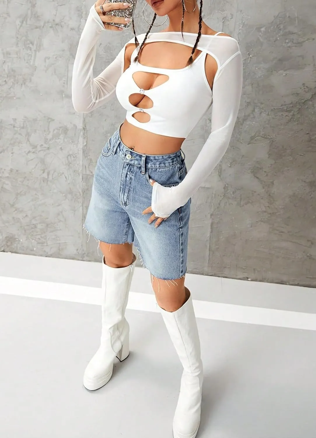 Women's Casual Denim Shorts Summer High Waist Stretchy Retro Loose Fit Straight Leg Jean Shorts with Pockets