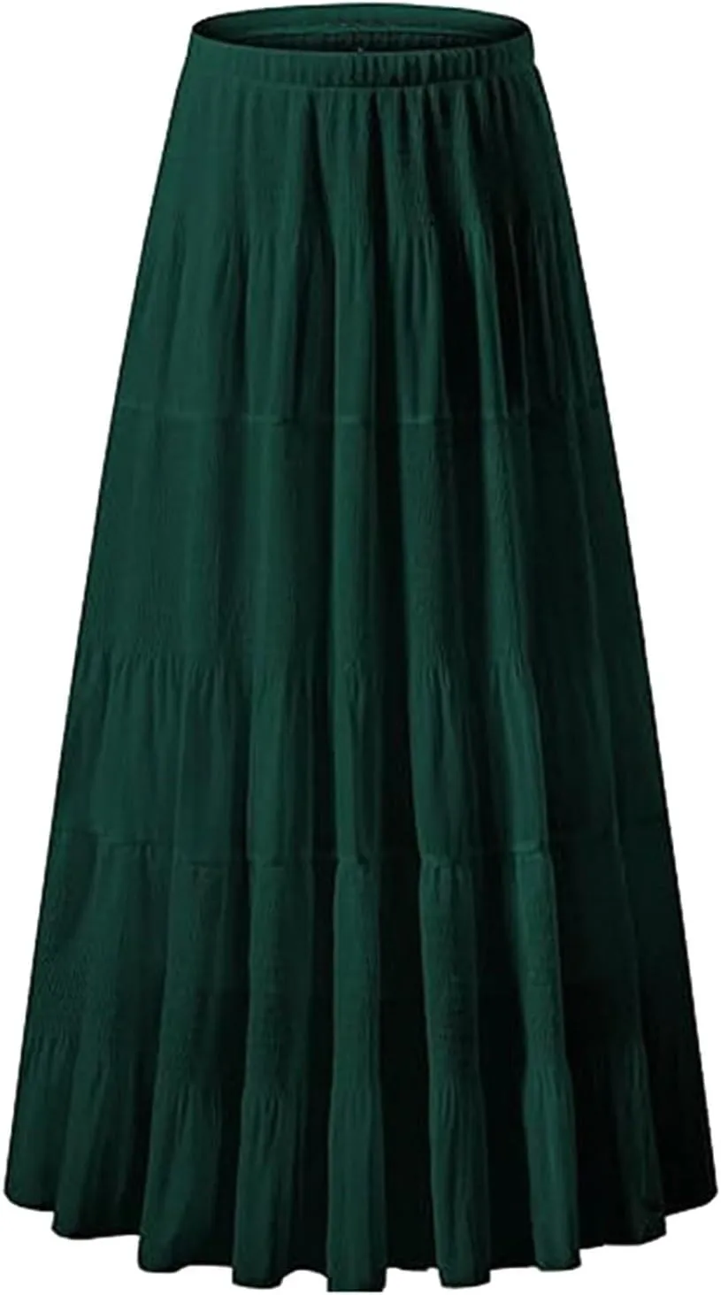 Women's Chiffon White Flowy Maxi Skirts Boho Summer Elastic Waisted Pleated A Line Long Skirt for Women 2025