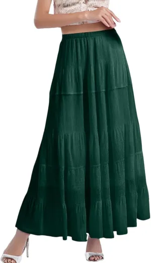 Women's Chiffon White Flowy Maxi Skirts Boho Summer Elastic Waisted Pleated A Line Long Skirt for Women 2025