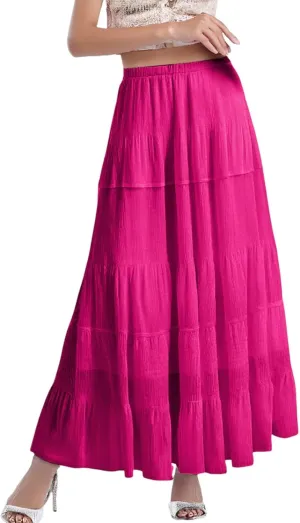 Women's Chiffon White Flowy Maxi Skirts Boho Summer Elastic Waisted Pleated A Line Long Skirt for Women 2025