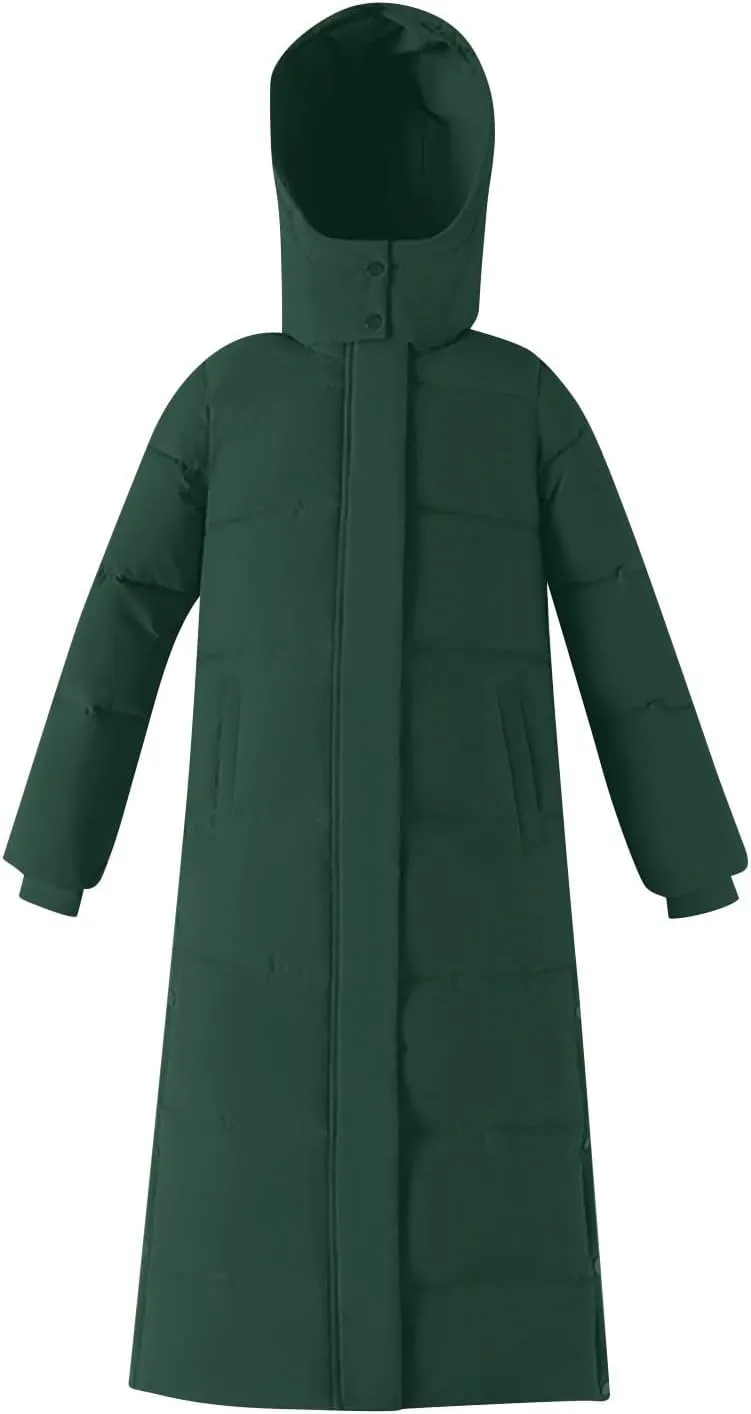 Women's Down Jackets & Parkas, Warm Puffer Outerwear Zip Up Long Coats Casual Parka Down Overcoats with Hood