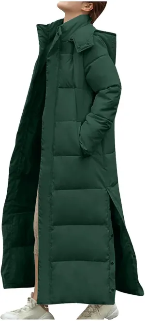 Women's Down Jackets & Parkas, Warm Puffer Outerwear Zip Up Long Coats Casual Parka Down Overcoats with Hood