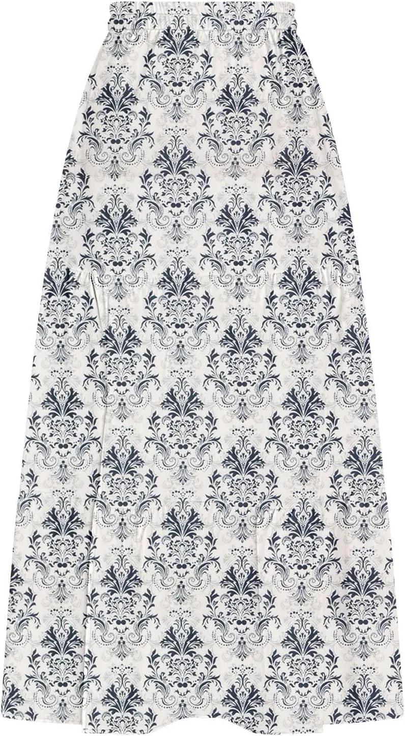 Women's Floral Long Skirts Split Summer Skirts Elastic Waist Flowy Maxi Skirt A Line Beach Skirts Boho Casual Skirts