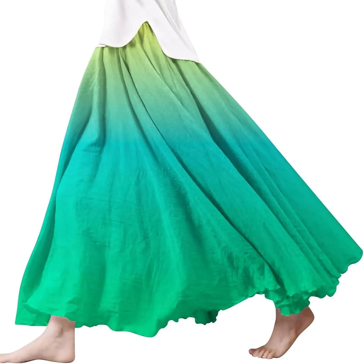 Women's Floral Print Midi Maxi Skirts 2025 Summer Casual Aline Elastic High Waist Pleated Flowy Long Skirt Pockets