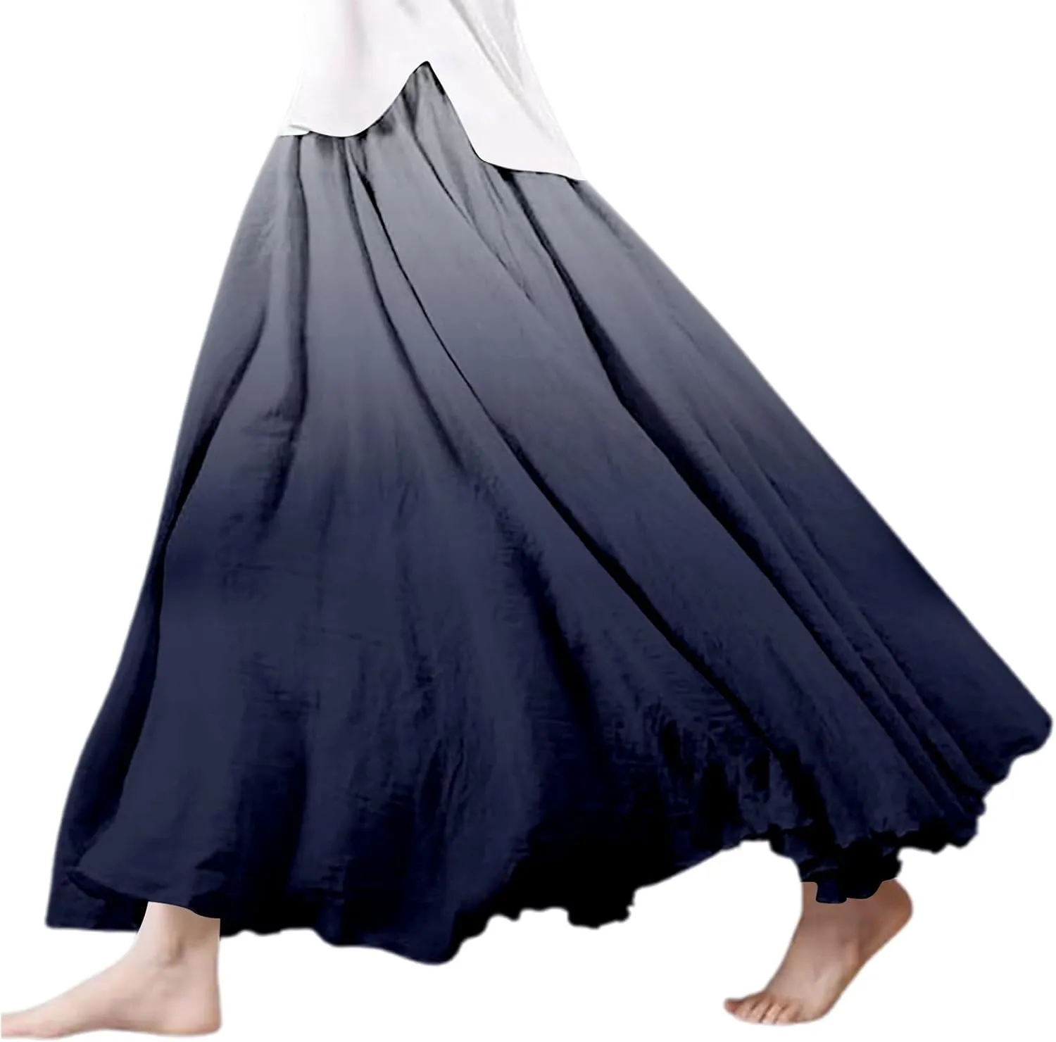 Women's Floral Print Midi Maxi Skirts 2025 Summer Casual Aline Elastic High Waist Pleated Flowy Long Skirt Pockets