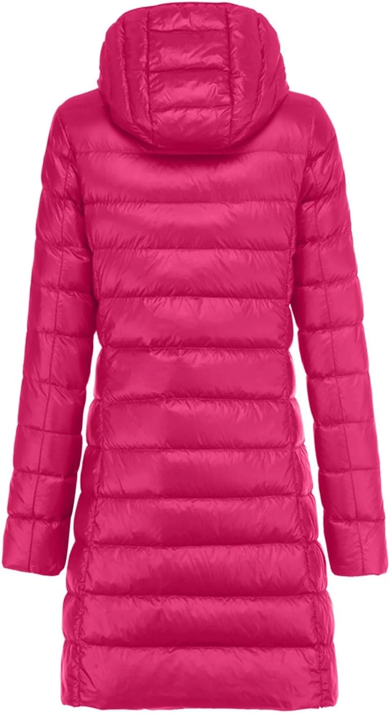 Women's Hooded Ultra Light Weight Coat Long Packable Outwear Puffer Down Jacket Lightweight Full-Zip Puffer Jacket