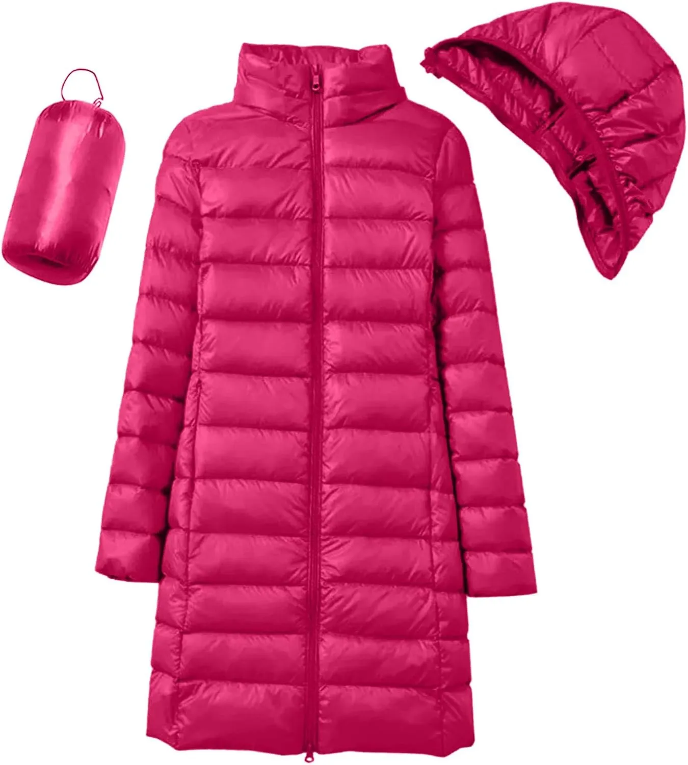 Women's Hooded Ultra Light Weight Coat Long Packable Outwear Puffer Down Jacket Lightweight Full-Zip Puffer Jacket