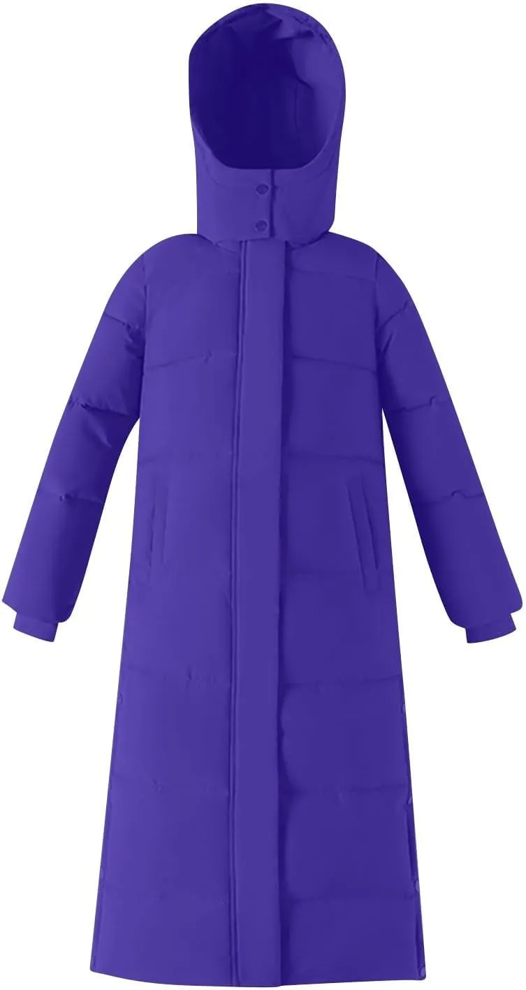 Womens Jacket Winter Long Hooded Puffer Coats Casual Thickened down Jackets Trendy Warm Outerwear with Pockets