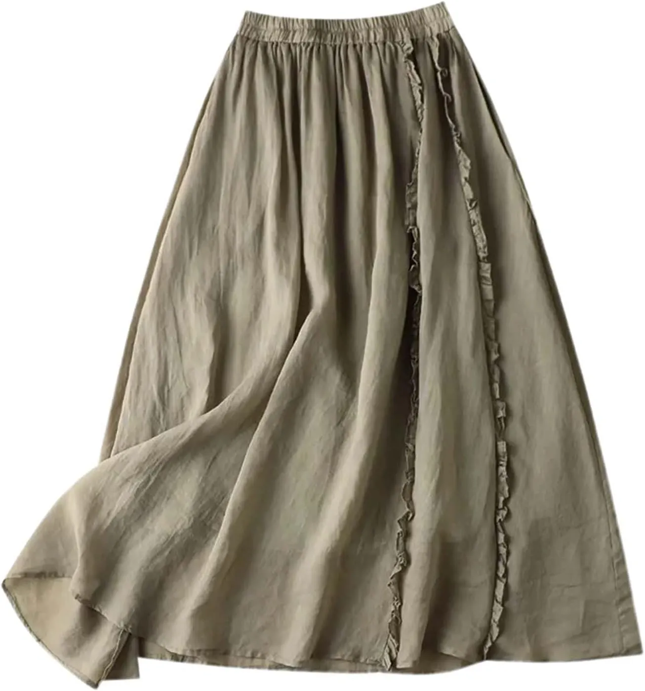 Womens Linen Maxi Skirts Summer Elastic Waist Drawstring A Line Long Flared Skirts Vacation Boho Flowy Skirt